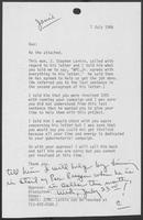 Memo from Janie Harris to William P. Clements, Jr., July 7, 1986