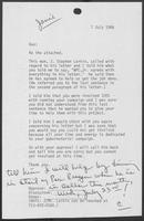Memo from Janie Harris to William P. Clements, Jr., July 7, 1986