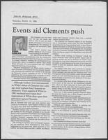 Newspaper clipping headlined “Events aid Clements push,” March 15, 1986