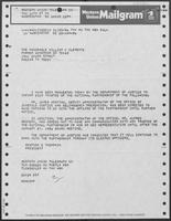 Telegram from Rexford E. Tompkins to William P. Clements concerning National Partnership to Prevent Drug and Alcohol Abuse business, January 23, 1986