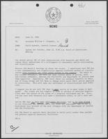 Memo from David Herndon to Governor William P. Clements, Jr., regarding agenda for Texas Board of Corrections meeting, June 21, 1982