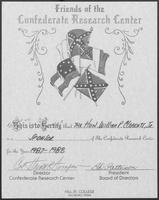 Friends of the Confederate Research Center Certificate given to William P. Clements