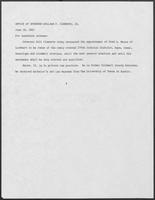 News release from the Office of Governor William P. Clements, Jr., regarding recent appointment, June 16, 1981