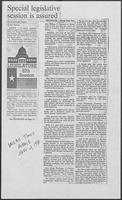 Newspaper clipping headlined "Special legislative session is assured," June 2, 1981