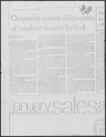Newspaper headlined "Clements wants shipments of nuclear wastes halted," January 8, 1980