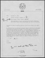 Memo from David Herndon to William P. Clements Jr.,  regarding Texas Department of Health Interpretation of Statute Prohibiting Out-of-State Nuclear Waste Being Brought into Texas for Processing, September 21, 1982