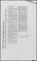 Newspaper clipping headlined, "Anti-crime package advances," May 1, 1981
