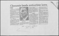 Newspaper clipping headlined, "Clements lauds anti-crime laws," June 7, 1981