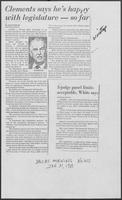 Newspaper clipping headlined, "Clements says he's happy with legislature--so far," January 31, 1981