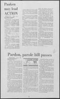 Newspaper clipping headlined, "Pardon, parole bill passes," February 4, 1981