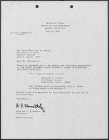Appointment letter from Governor William P. Clements, Jr., to Secretary of State Jack Rains, July 23, 1987