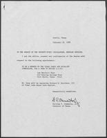 Appointment letter from William P. Clements to Senate of the 71st Legislature, February 20, 1989