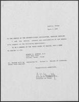 Letter from William P. Clements to the Senate March 1, 1989
