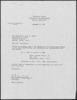 Appointment letter from Governor William P. Clements, Jr., to Secretary of State Jack Rains, December 10, 1987