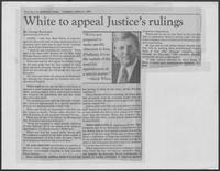 Newspaper clipping headlined "White to appeal Justice's rulings," April 21, 1981