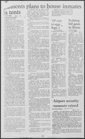 Newspaper clipping headlined "Clements plans to house inmates in tents" May 8, 1981