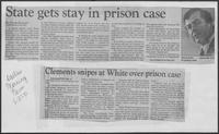 Newspaper clipping headlined "State gets stay in prison case", June 27, 1981