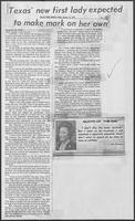 Newspaper clipping headlined, "Texas' new first lady expected to make mark on her own," January 12, 1979