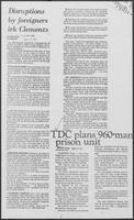 Newspaper clipping headlined "TDC plans 960-man prison unit," August 22, 1981