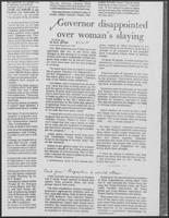 Newspaper clipping headlined "Governor disappointed over woman's slaying", October 24, 1981