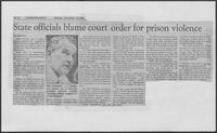 Newspaper clipping headlined "State officials blame court order for prison violence," November 23, 1981