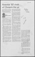 Newspaper clipping headlined, "Potential '82 rivals of Clements line up," February 5, 1979