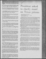 Newspaper clipping headlined "President asked to clarify stand on Texas prisons," November 19, 1981
