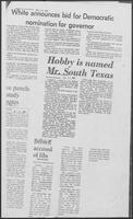 Newspaper clippings headlined "White announces bid for Democratic nomination for governor" and "Hobby is named Mr. South Texas," December 17, 1981