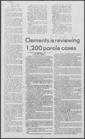 Newspaper clipping headlined "Clements is reviewing 1,200 parole cases," May 15, 1982