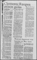 Newspaper clipping headlined "Clements: Reopen prison gates," May 14, 1982