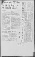 Newspaper clipping headlined, "Clements, White working together on prison case," June 23, 1982