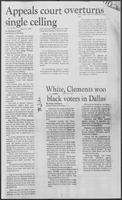 Newspaper clipping headlined "White, Clements woo black voters in Dallas," June 24, 1982