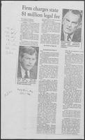 Newspaper clipping headlined "Firm charges state $1 million legal fee," July 1, 1982