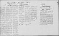 Newspaper clipping headlined "Clements, Gllasgow issue statements on prisons," June 17, 1982