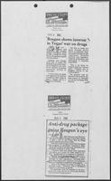 Newspaper clipping headlined "Reagan shows interest in Texas' war on drugs", August 5, 1982 