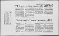Newspaper clipping headlined "78-degree setting saves state $180,000," October 5, 1979