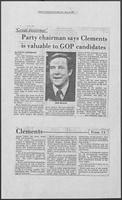 Newspaper clipping headlined, "Party chairman says Clements is valuable to GOP candidates," December 14, 1979