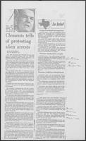 Newspaper clipping headlined, "Clements tells of protesting alien arrests," May 21, 1982