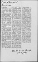 Newspaper clipping headlined, "Gov. Clements' dilemma," December 28, 1980