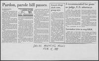 Newspaper clipping headlined: "Pardon, parole bill passes", February 4, 1981