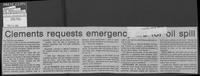 Newspaper clipping headlined "Clements requests emergency aid for oil spill," August 29, 1979