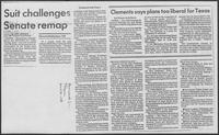 Newspaper clipping headlined, "Suit challenges Senate remap," October 30, 1981