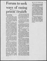 Newspaper clipping headlined "Forum to seek ways of easing prison crunch", February 27, 1988