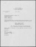 Appointment letter from William P. Clements to Secretary of State, George Bayoud, July 9, 1990