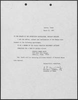 Appointment letter from William P. Clements to the Senate of the 71st Legislature, March 25, 1987