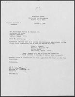 Appointment letter from William P. Clements to Secretary of State, George Bayoud, October 2, 1990