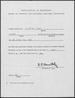 Certificate of membership from Governor William P. Clements, certifying William J. Teague to the Board of Control for Southern Regional Education, July 7, 1987