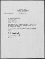 Appointment letter from William P. Clements to Secretary of State, Jack Rains, November 6, 1987