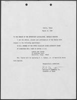 Appointment letter from William P. Clements to the Senate of the 70th Legislature, March 10, 1987