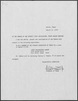 Appointment letter from Governor William P. Clements, Jr., to the Texas Legislature, March 8, 1990